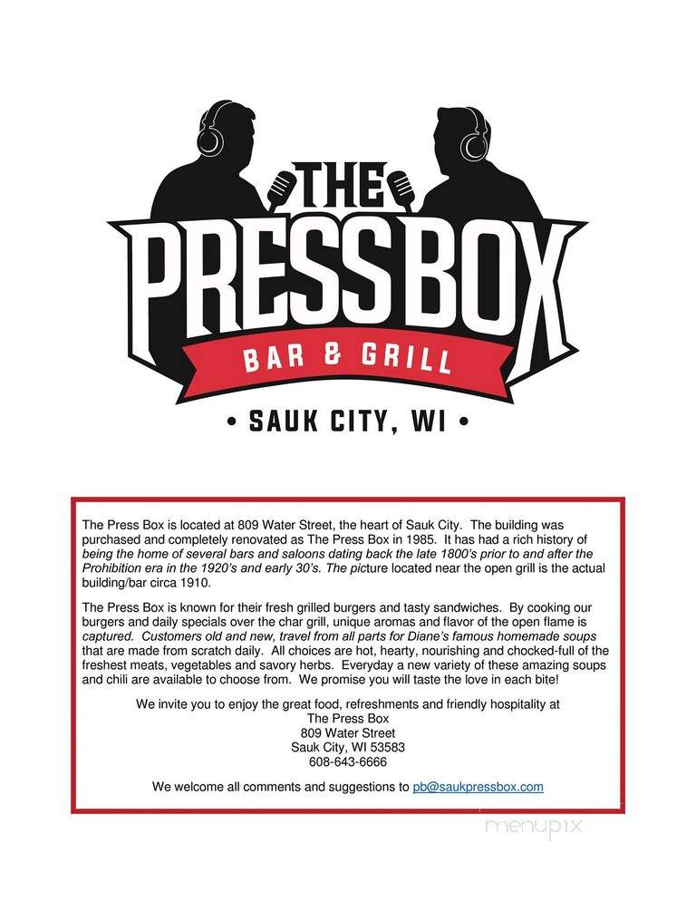 The Press Box Bar & Grill - Sauk City, WI