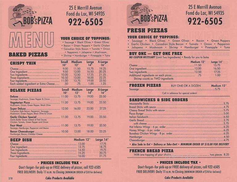 Bob's Pizza - Fond Du Lac, WI